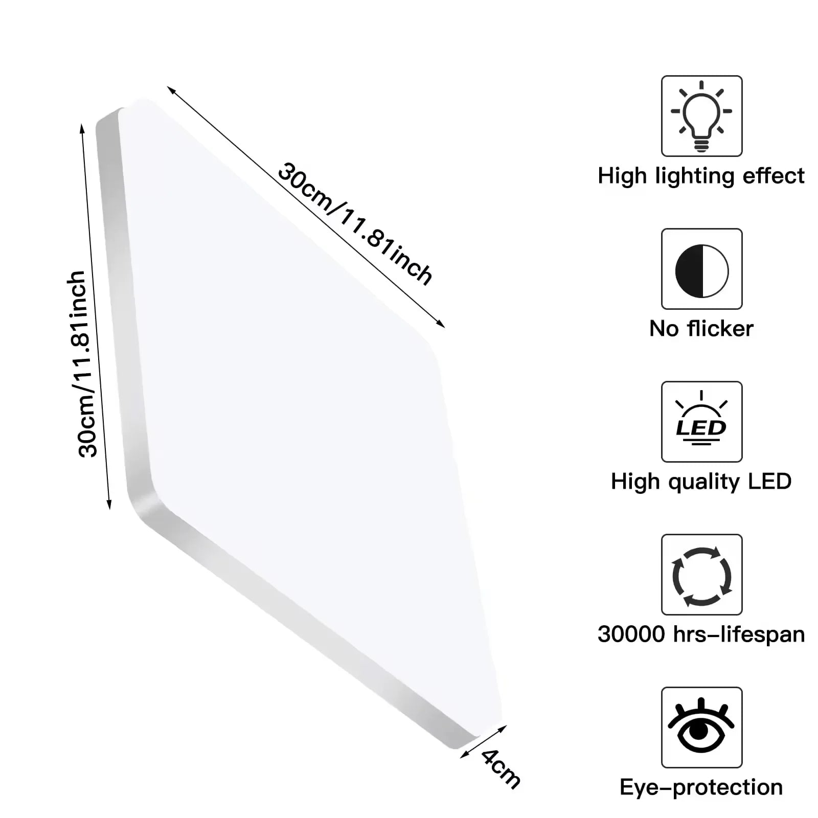 Ceiling Light ABS 48W Cool White Bathroom Kitchen Hallway Square LED Flush Mount Damp Area Lighting 5400LM | Thomler