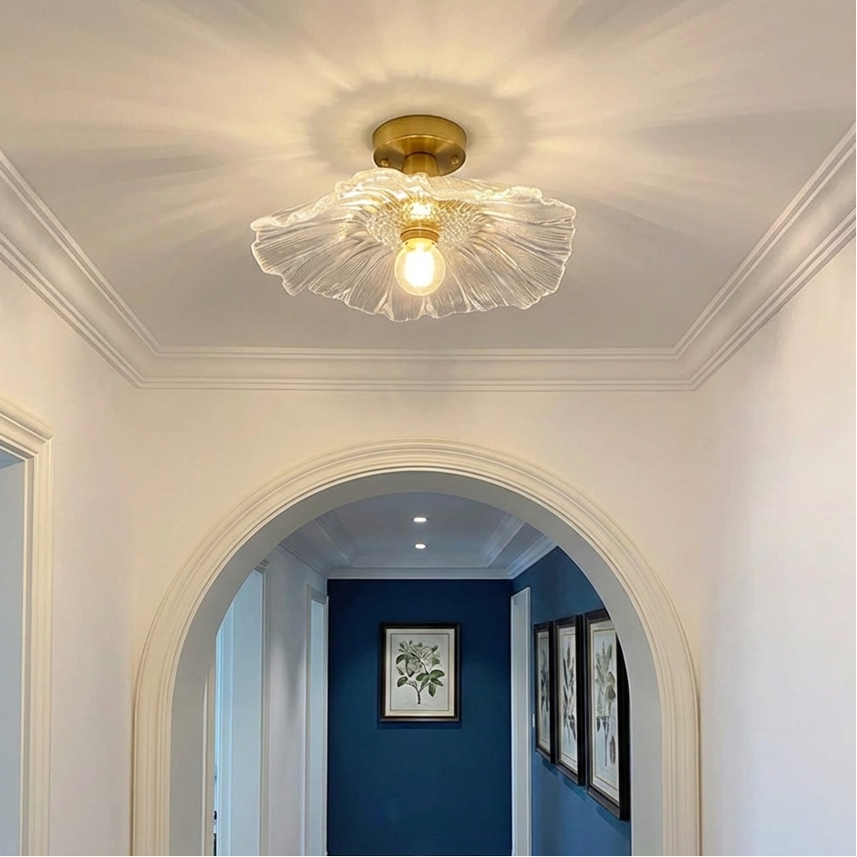Tinted Glass Flush Mount Ceiling Fixture with Floral Silhouette for Hallways & Bedrooms | Thomler