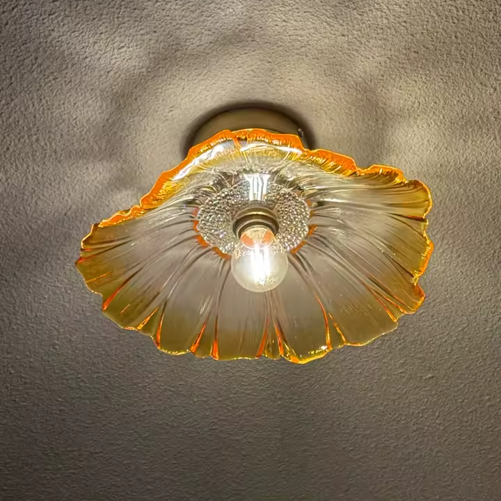 Tinted Glass Flush Mount Ceiling Fixture with Floral Silhouette for Hallways & Bedrooms | Thomler