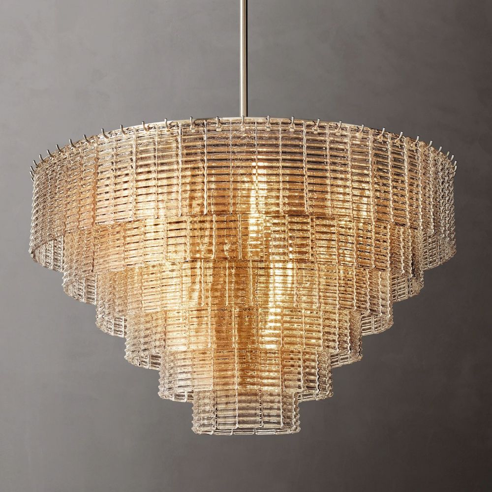 Circular Multi-Tier Art Deco Chandelier with Glass Panels for Dining Room, Foyer & Living Room – Statement Ceiling Light | Thomler