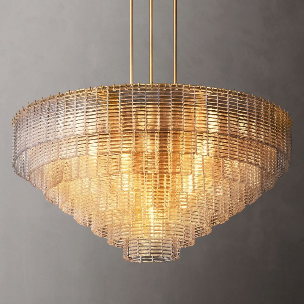 Circular Multi-Tier Art Deco Chandelier with Glass Panels for Dining Room, Foyer & Living Room – Statement Ceiling Light | Thomler