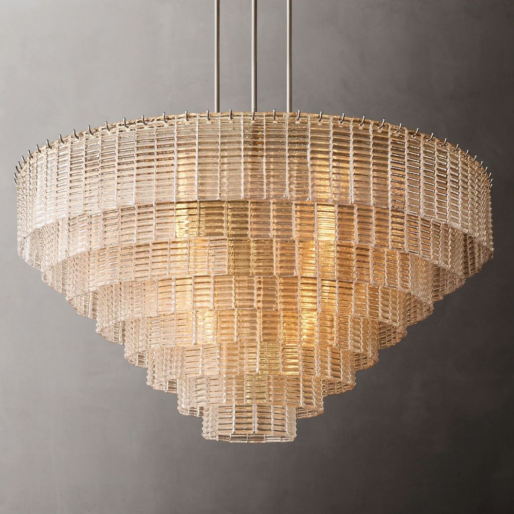 Circular Multi-Tier Art Deco Chandelier with Glass Panels for Dining Room, Foyer & Living Room – Statement Ceiling Light | Thomler