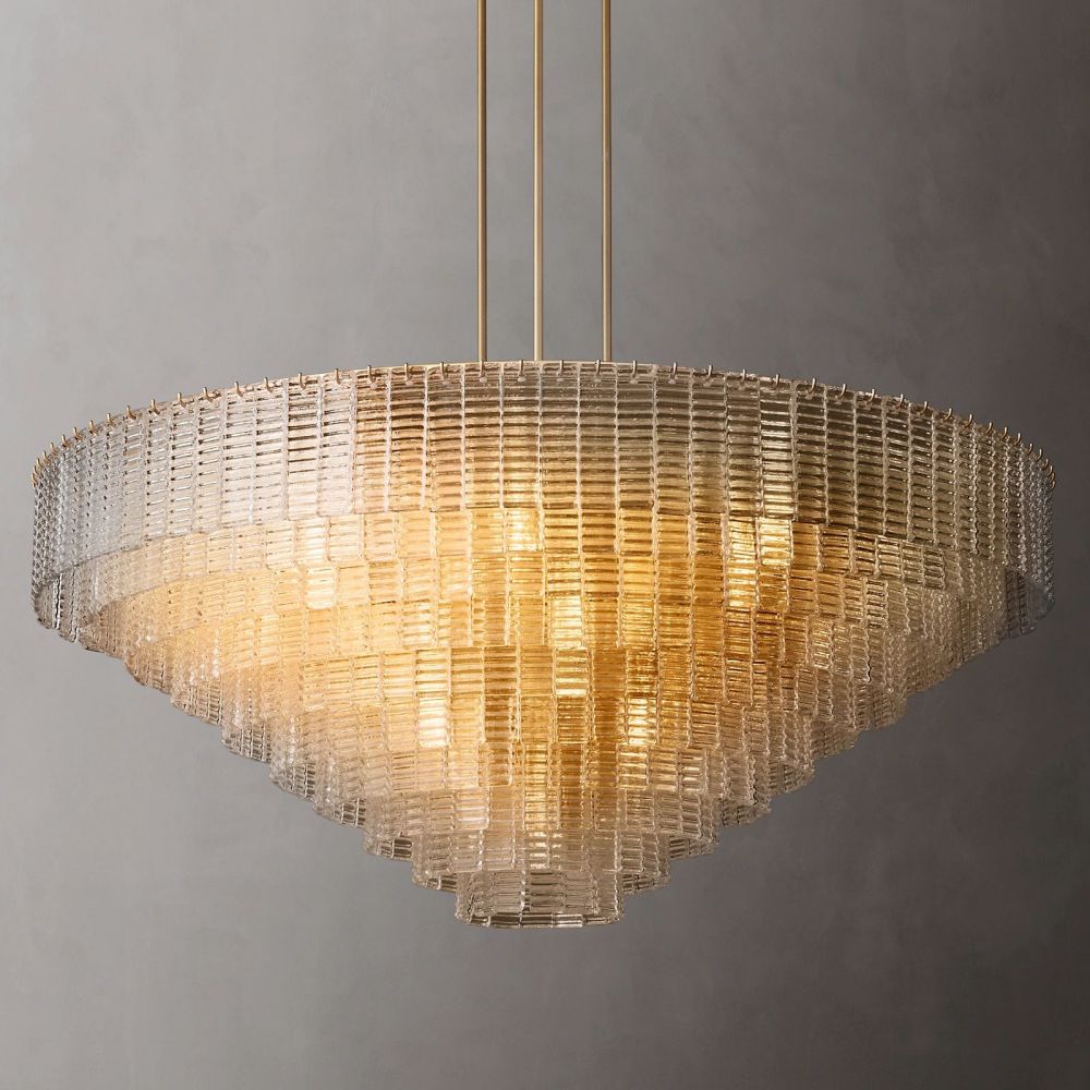 Circular Multi-Tier Art Deco Chandelier with Glass Panels for Dining Room, Foyer & Living Room – Statement Ceiling Light | Thomler