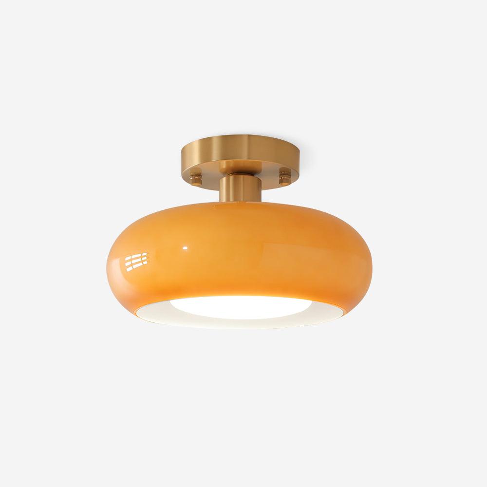 Ceiling Light Glass Dome 11 in x 7 in Gold White Orange Bathroom Indoor Fixture Retro Style | Thomler