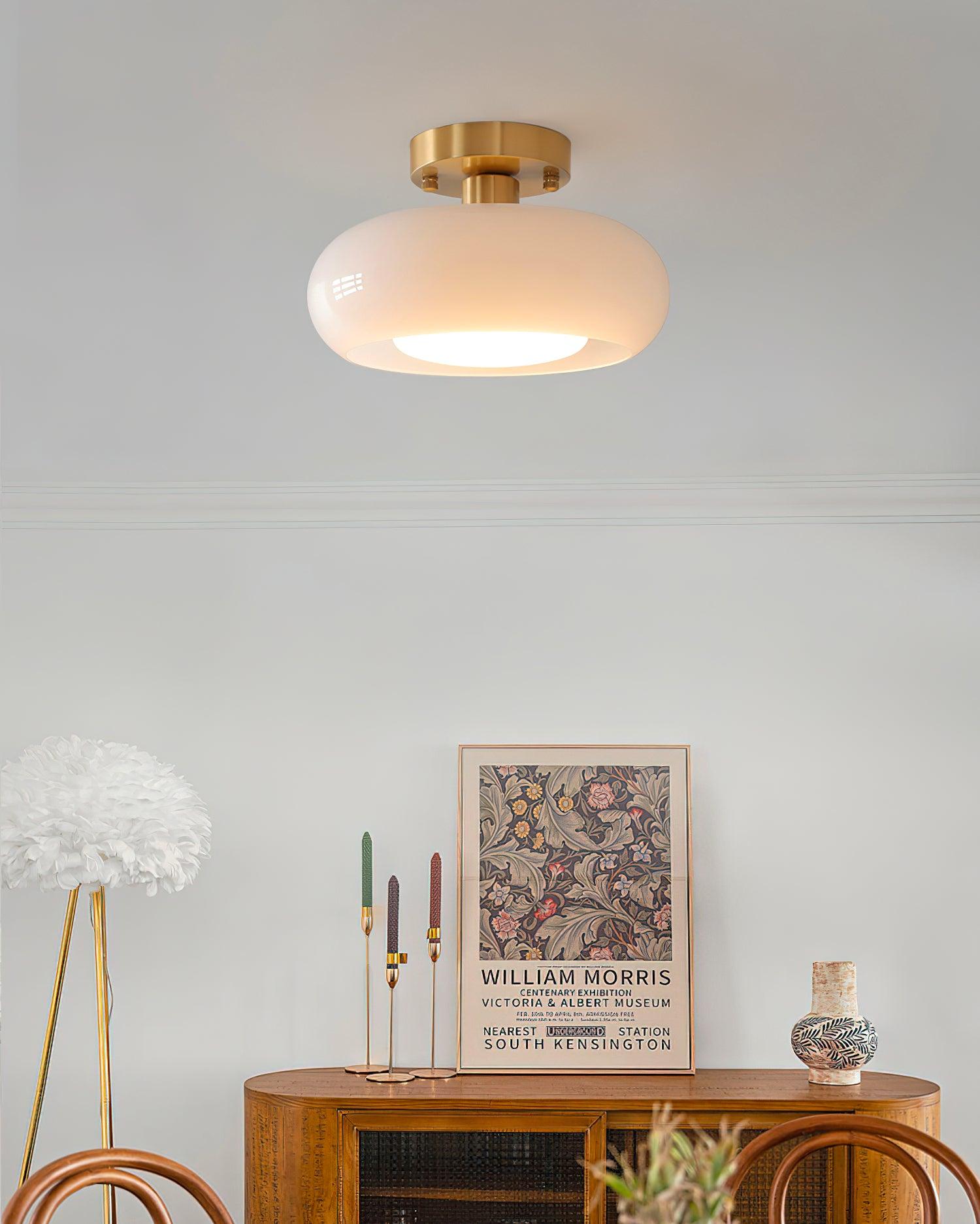 Ceiling Light Glass Dome 11 in x 7 in Gold White Orange Bathroom Indoor Fixture Retro Style | Thomler