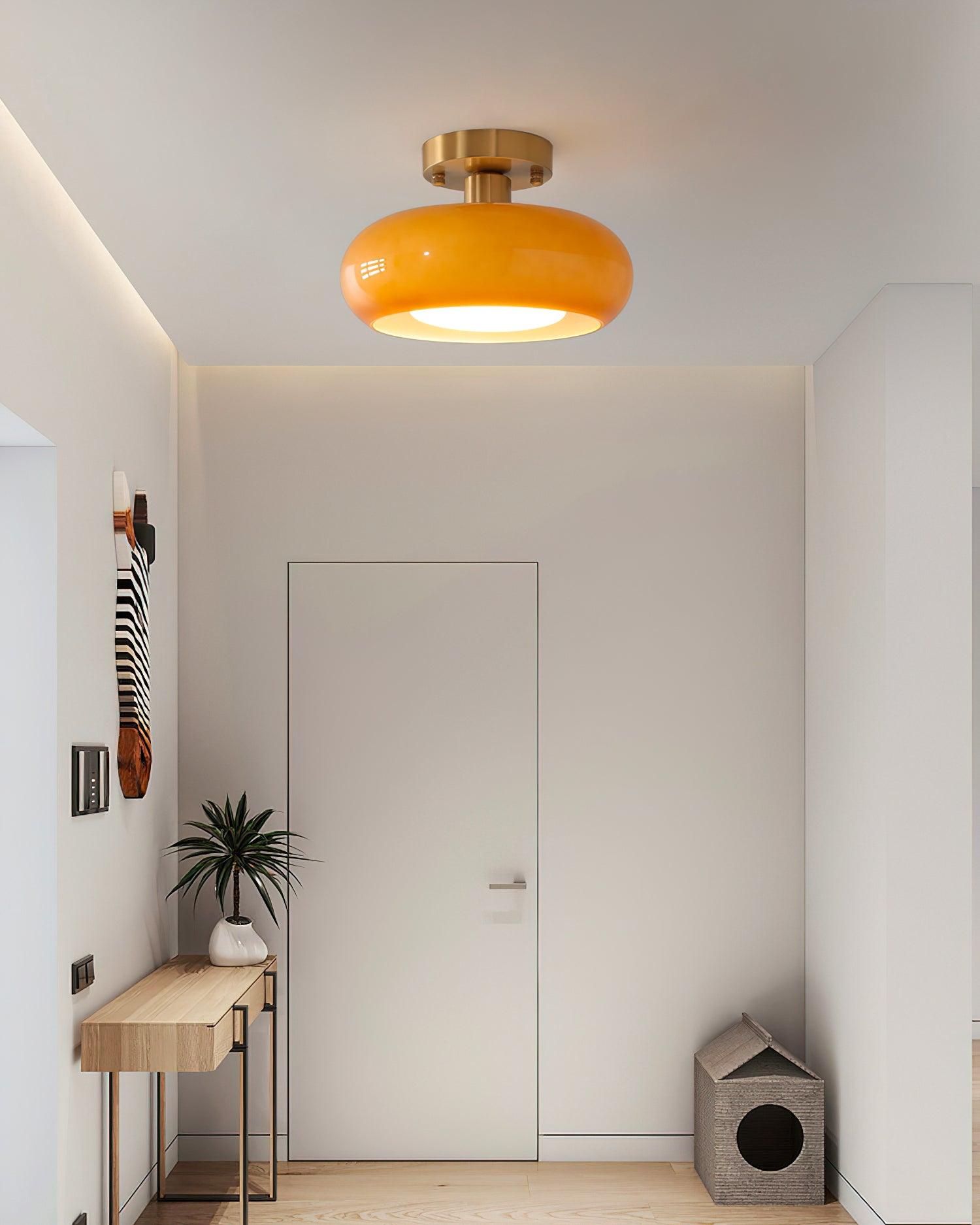 Ceiling Light Glass Dome 11 in x 7 in Gold White Orange Bathroom Indoor Fixture Retro Style | Thomler