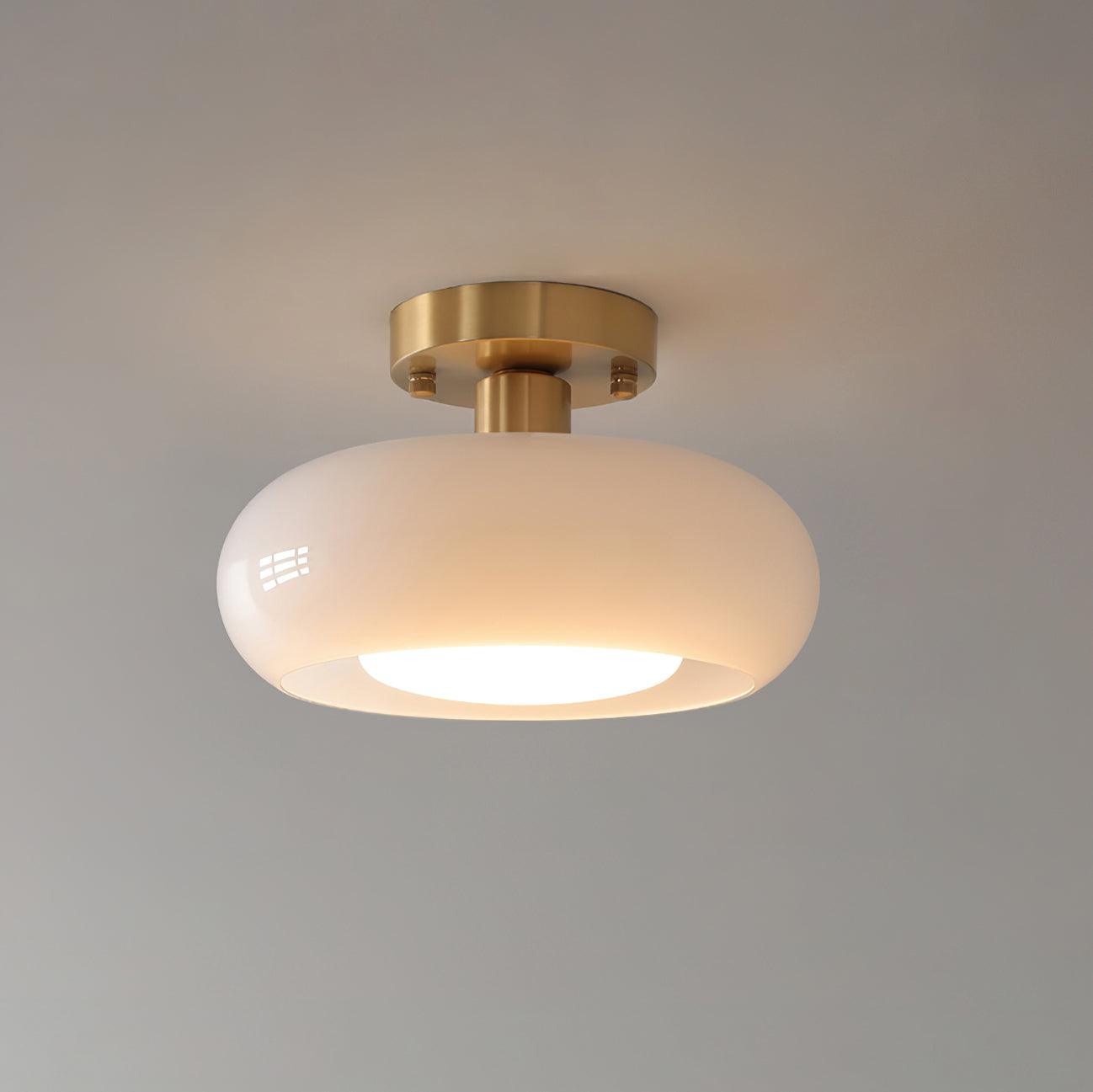 Ceiling Light Glass Dome 11 in x 7 in Gold White Orange Bathroom Indoor Fixture Retro Style | Thomler