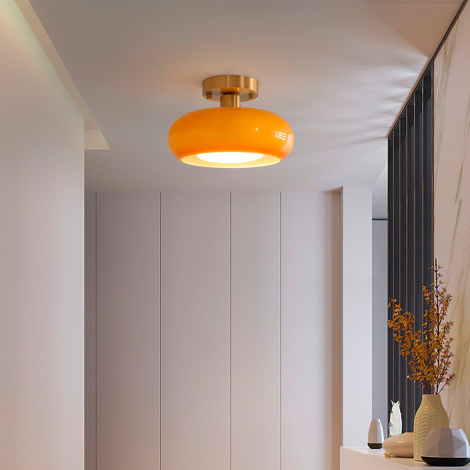 Ceiling Light Glass Dome 11 in x 7 in Gold White Orange Bathroom Indoor Fixture Retro Style | Thomler