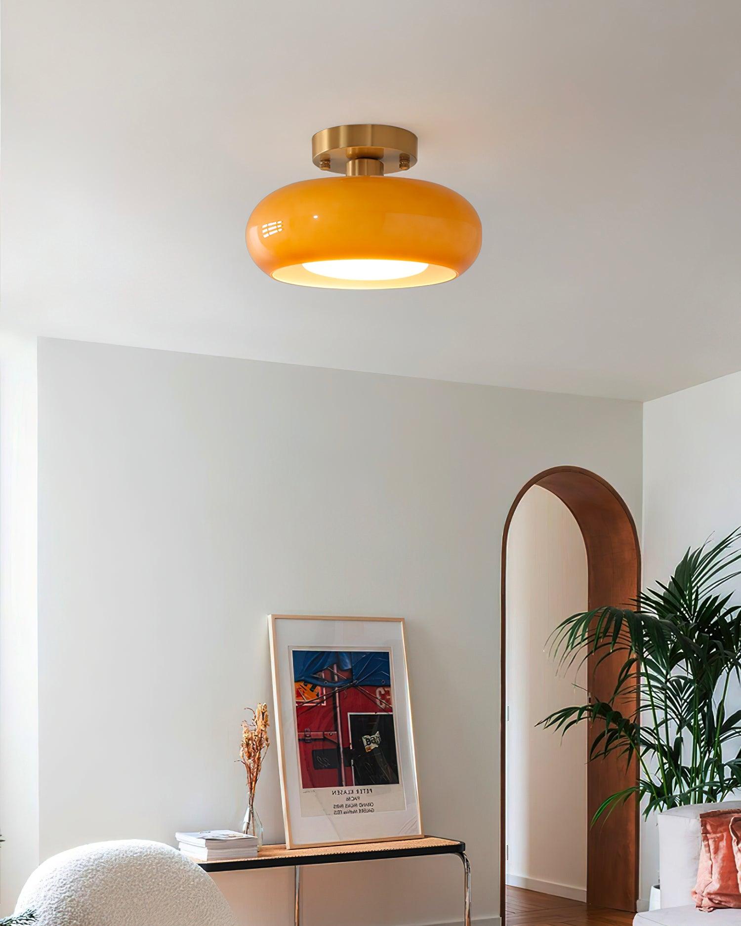 Ceiling Light Glass Dome 11 in x 7 in Gold White Orange Bathroom Indoor Fixture Retro Style | Thomler