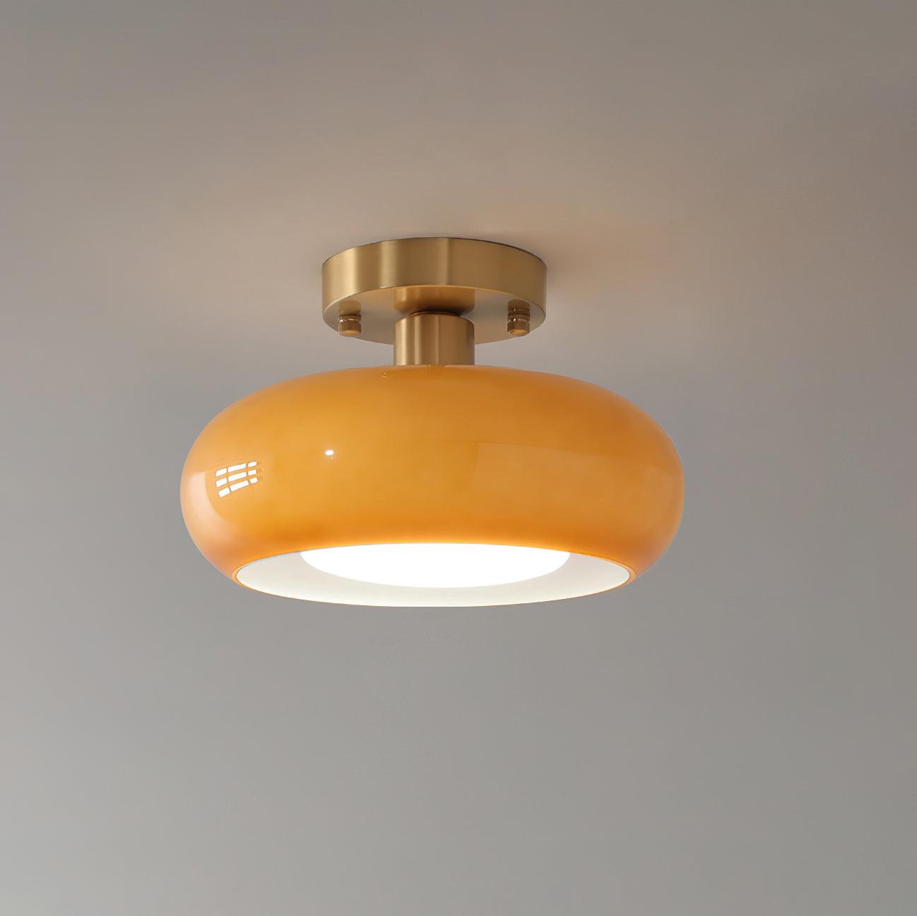 Ceiling Light Glass Dome 11 in x 7 in Gold White Orange Bathroom Indoor Fixture Retro Style | Thomler