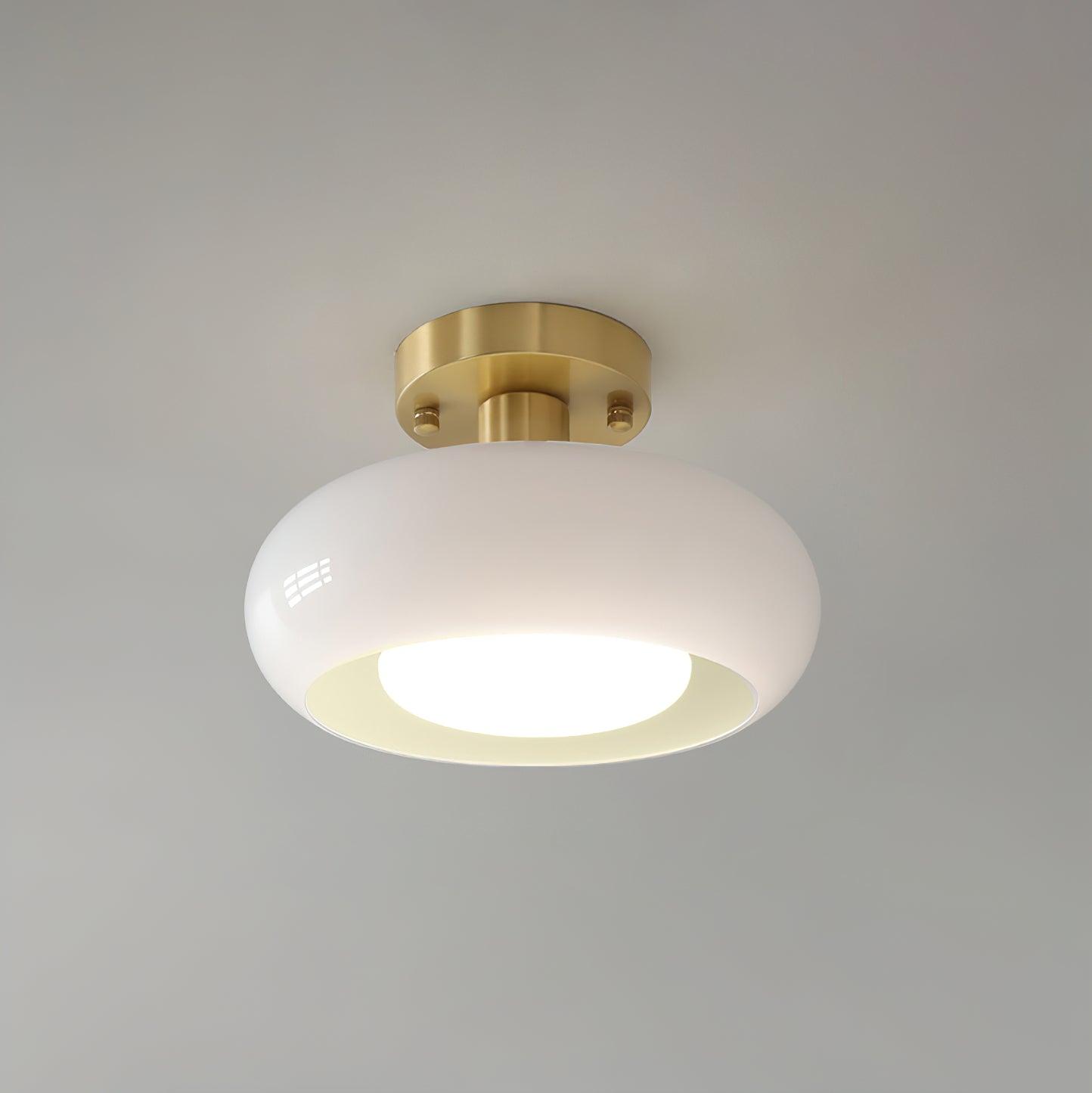 Ceiling Light Glass Dome 11 in x 7 in Gold White Orange Bathroom Indoor Fixture Retro Style | Thomler