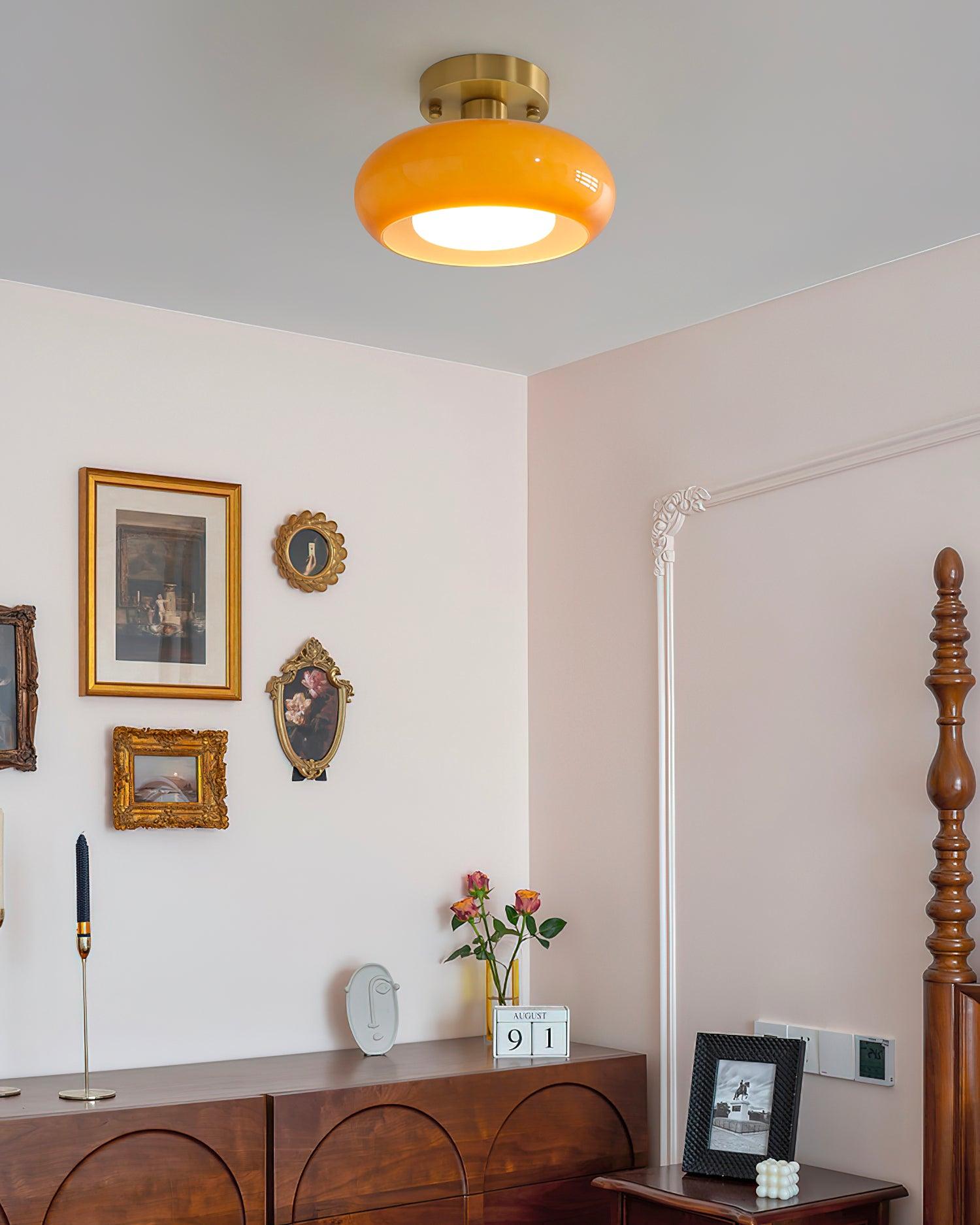 Ceiling Light Glass Dome 11 in x 7 in Gold White Orange Bathroom Indoor Fixture Retro Style | Thomler