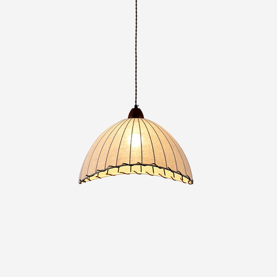 Pendant Light Fabric Dome 13.8 in White Dining Room Bedroom Hanging Lamp Ribbed Shade Scalloped Vintage Style Adjustable Cord | Thomler