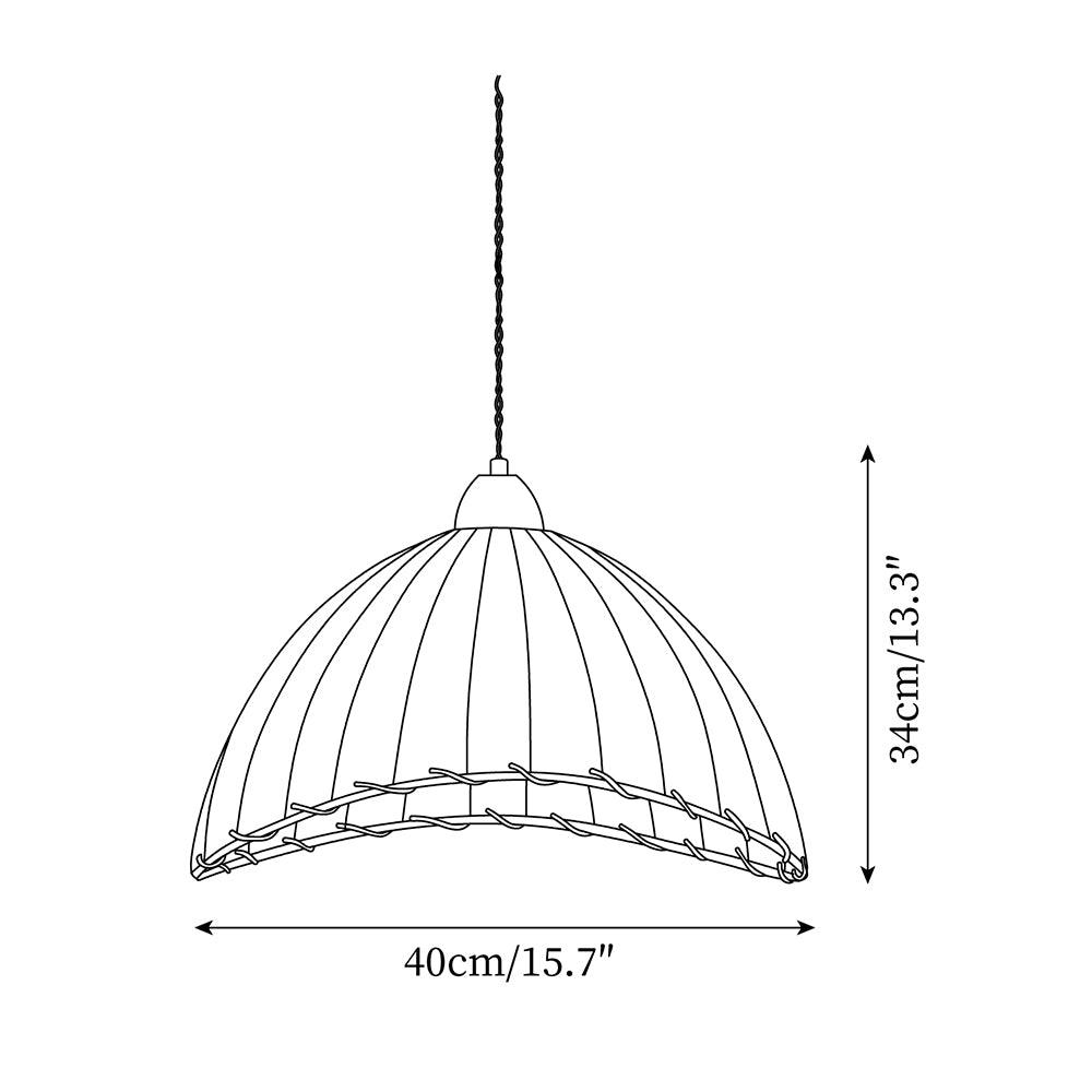 Pendant Light Fabric Dome 13.8 in White Dining Room Bedroom Hanging Lamp Ribbed Shade Scalloped Vintage Style Adjustable Cord | Thomler