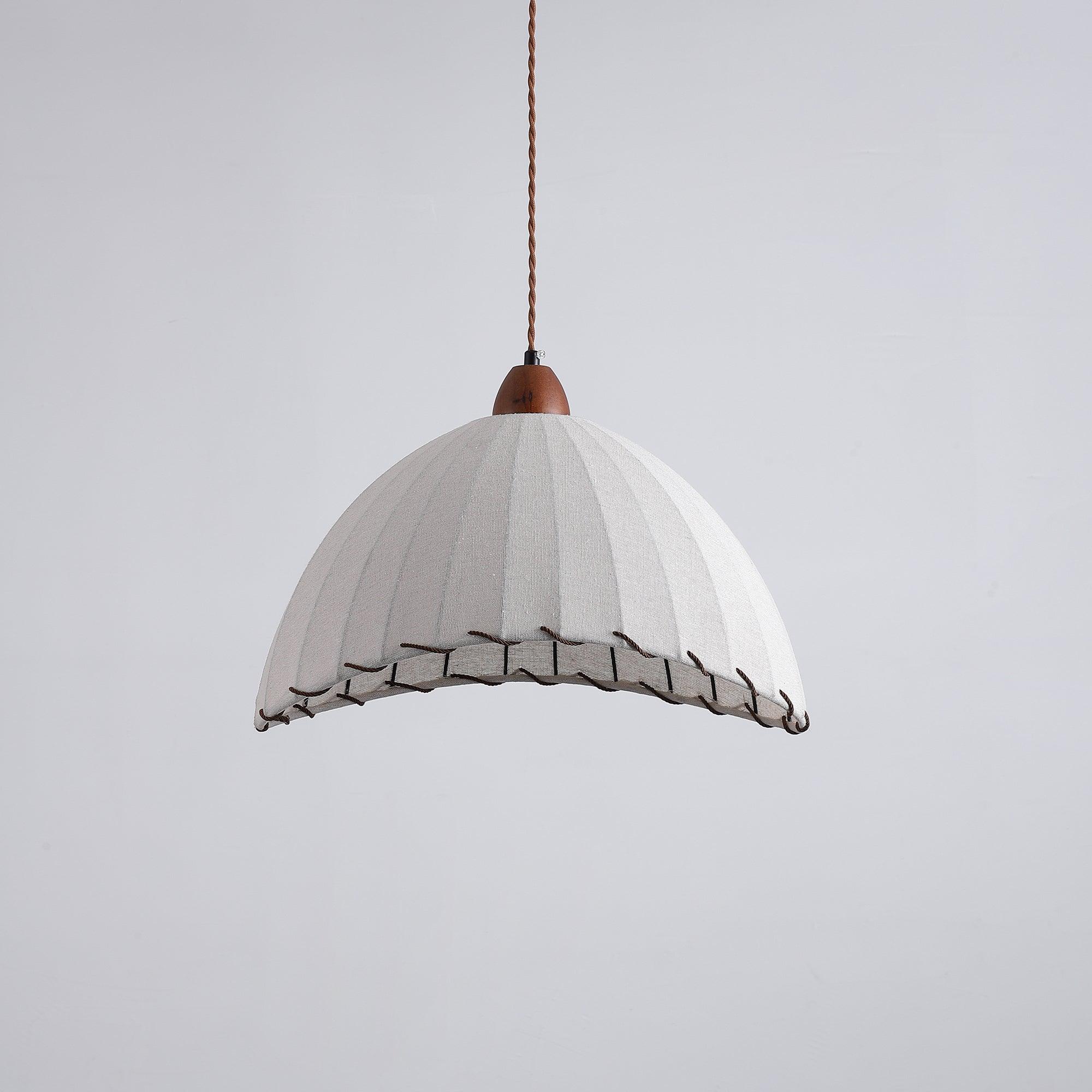 Pendant Light Fabric Dome 13.8 in White Dining Room Bedroom Hanging Lamp Ribbed Shade Scalloped Vintage Style Adjustable Cord | Thomler