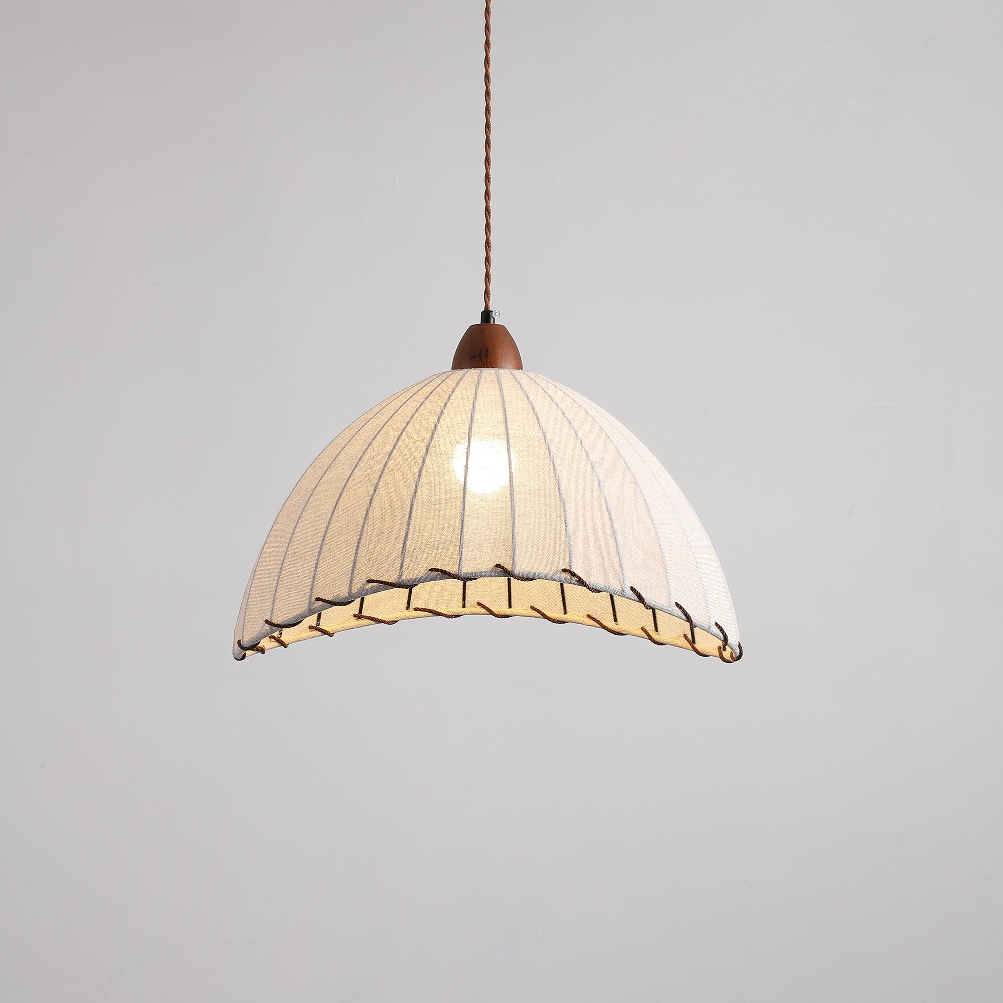Pendant Light Fabric Dome 13.8 in White Dining Room Bedroom Hanging Lamp Ribbed Shade Scalloped Vintage Style Adjustable Cord | Thomler