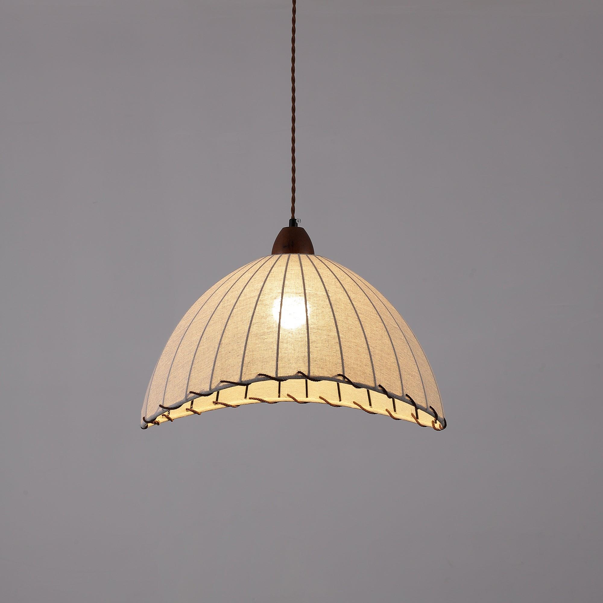 Pendant Light Fabric Dome 13.8 in White Dining Room Bedroom Hanging Lamp Ribbed Shade Scalloped Vintage Style Adjustable Cord | Thomler