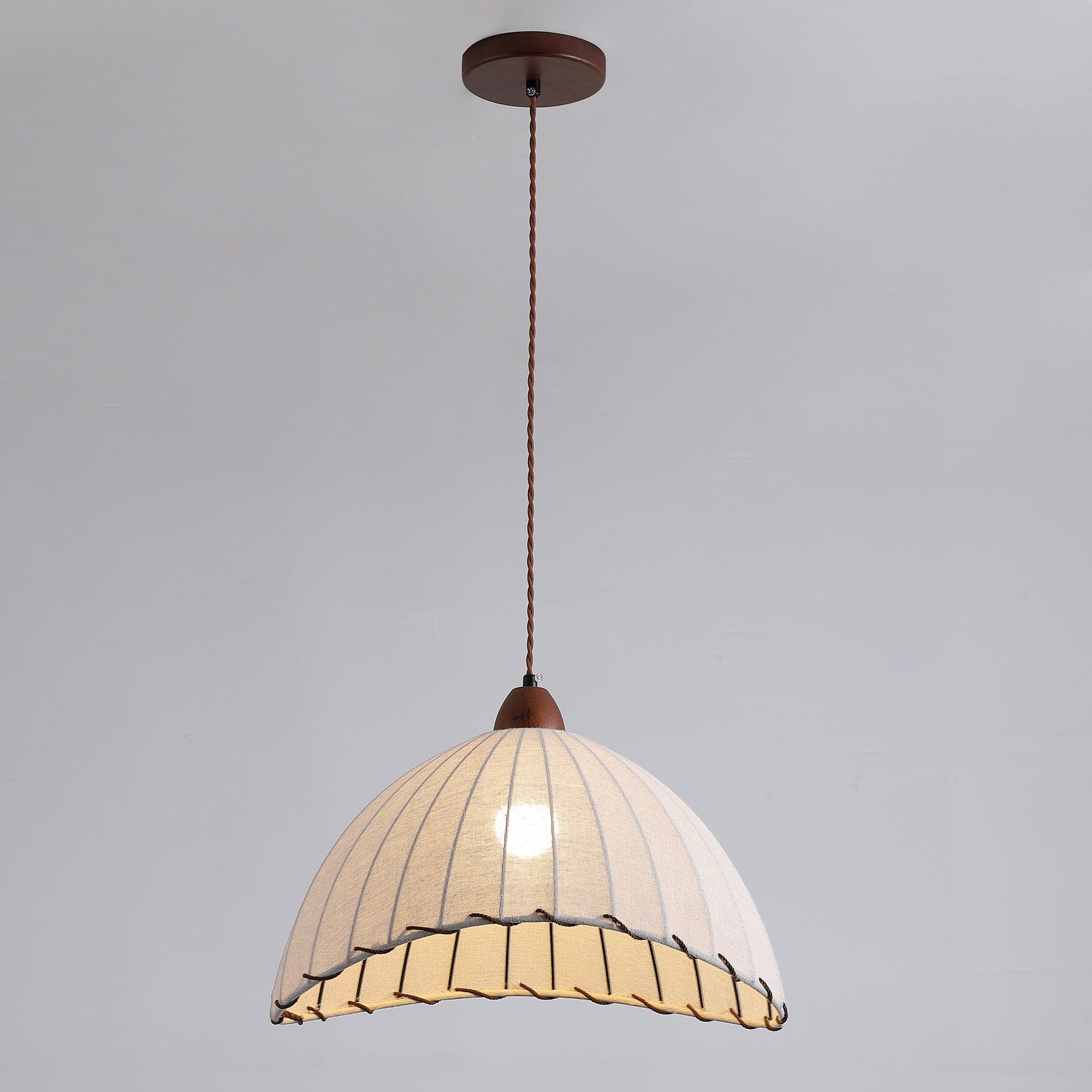 Pendant Light Fabric Dome 13.8 in White Dining Room Bedroom Hanging Lamp Ribbed Shade Scalloped Vintage Style Adjustable Cord | Thomler
