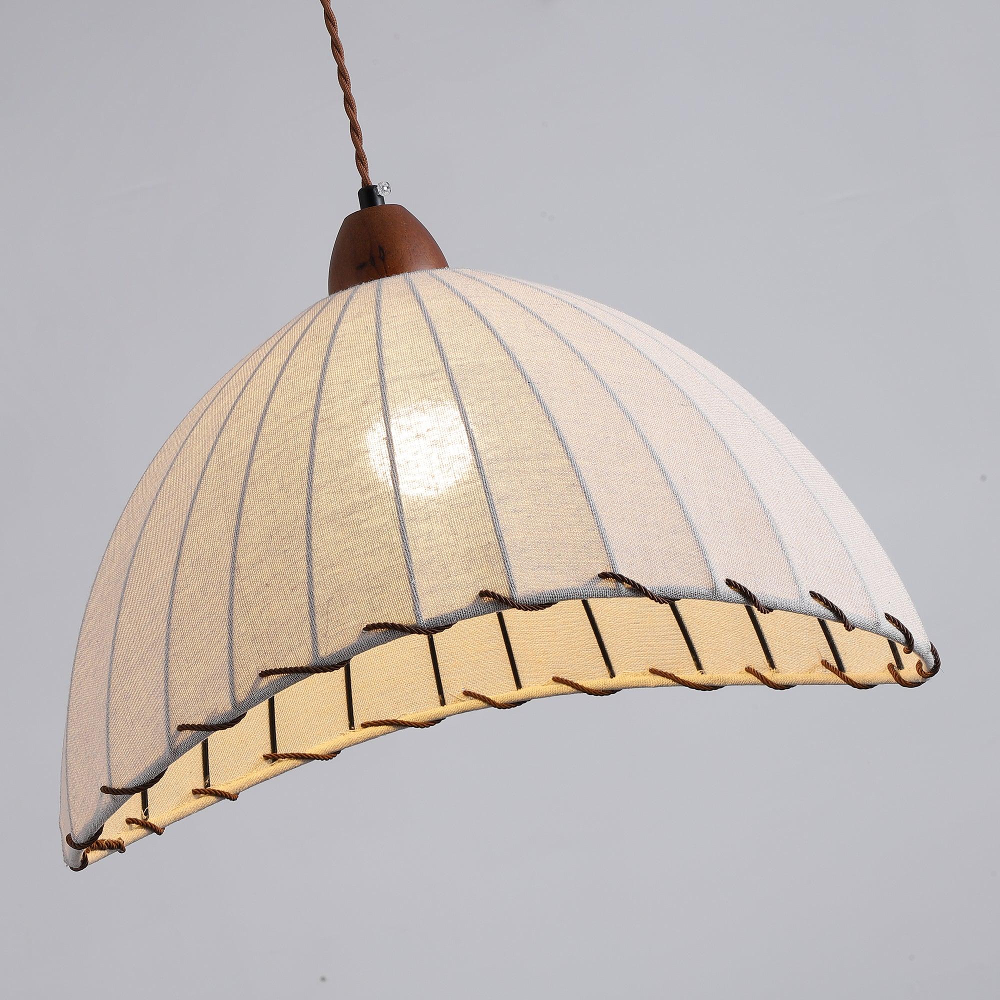 Pendant Light Fabric Dome 13.8 in White Dining Room Bedroom Hanging Lamp Ribbed Shade Scalloped Vintage Style Adjustable Cord | Thomler