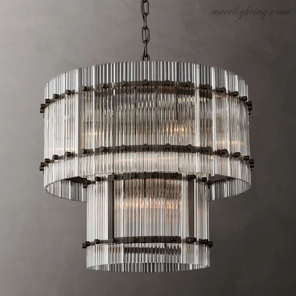 Circular Tiered Glass Panel Ceiling Fixture 22-60 Inch Diameter for Dining Room Foyer Living Room Bedroom Hotel Entryway Statement Lighting | Thomler