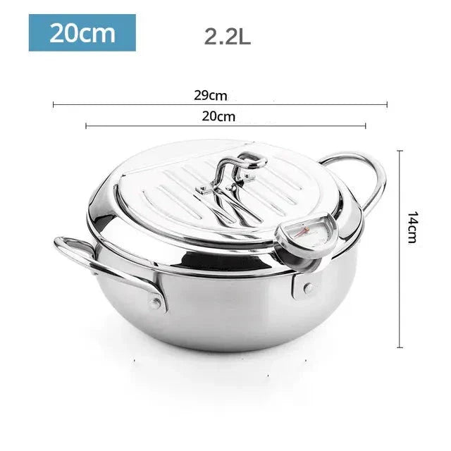 Deep Fryer Stainless Steel 24.0 cm Silver Home Cooking Temperature Control Draining Lid Oil Frying | Thomler