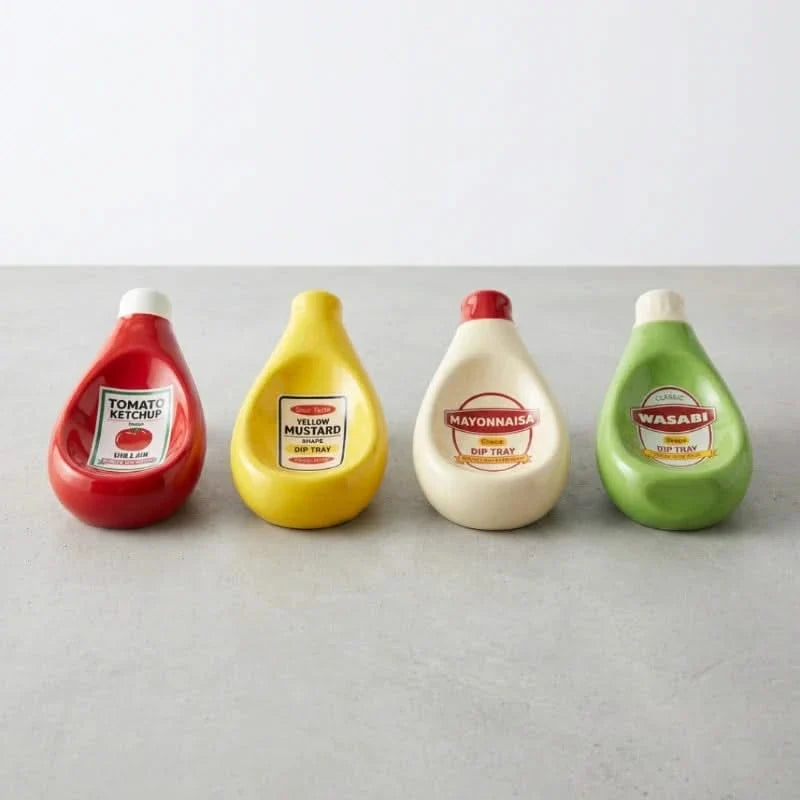 Ceramic Sauce Dish Set - Bottle-Shaped Serving Bowls for BBQ Condiments & Snacks - Kitchen Table Organizer | Thomler