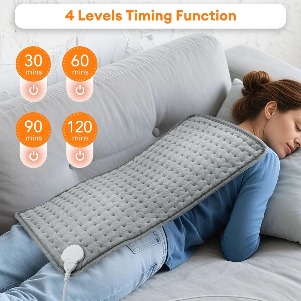 Therapeutic Heating Pad 9 Adjustable Levels Timer Auto-Shutoff Plush Velour Fabric Back Shoulder Leg Relief 24×12 in Gray for Home Office | Thomler