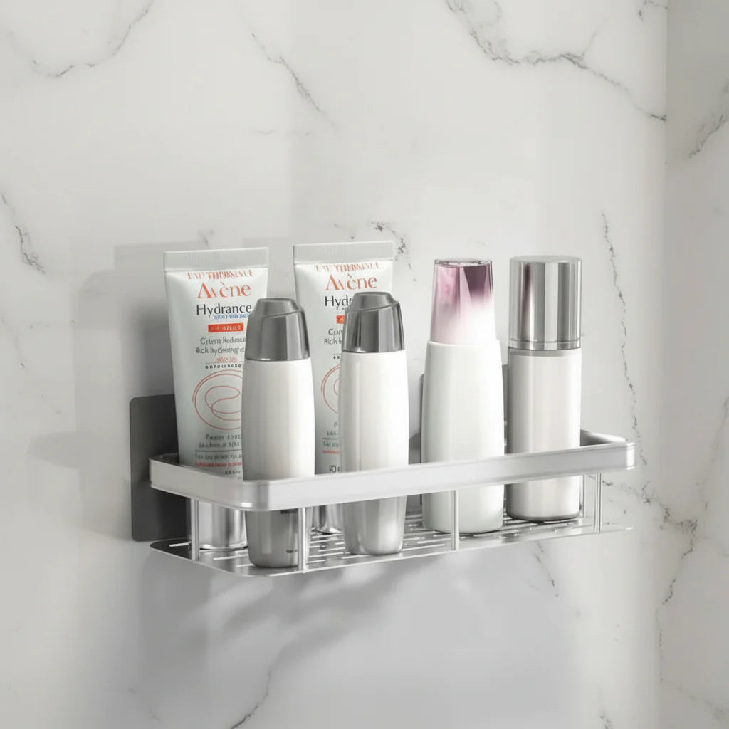 Bathroom Shelf ABS Plastic Drill-Free 10.6 in x 8.3 in Wall Mounted Storage Rack Modern Bathroom Organizer Triangular or Rectangular Designs | Thomler