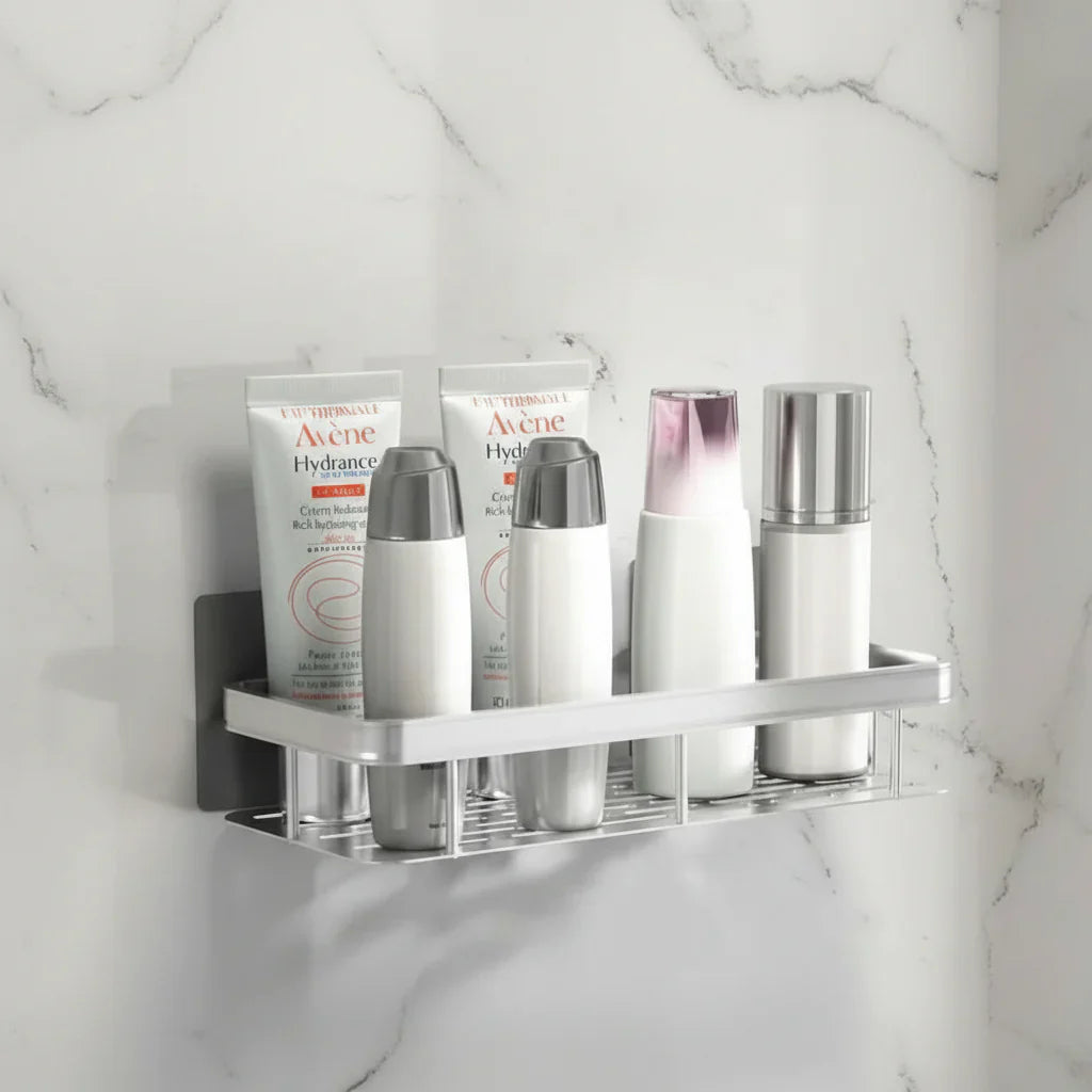 Bathroom Shelf ABS Plastic Stainless Steel 30.5 cm Self Adhesive Shower Storage Corner Organiser Wall Mounted Rack | Thomler