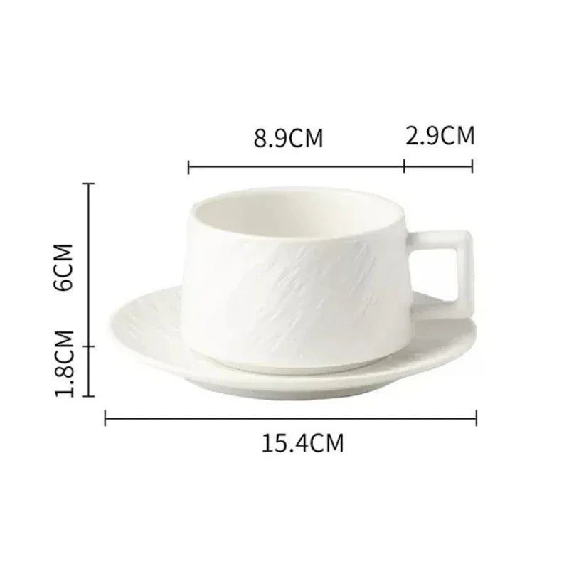 Ceramic Coffee Mug With Saucer 4 in 6 in Everyday Use Drinking Set Stylish Minimalist Design | Thomler