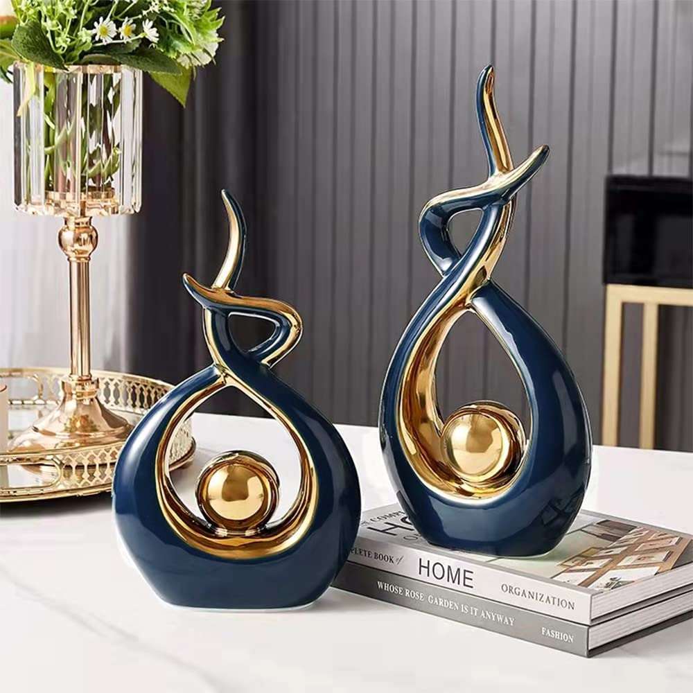 Decorative Sculpture Ceramic 31.0 cm Green Gold Modern Living Room Abstract Art Ornament Table Cabinet Decor | Thomler