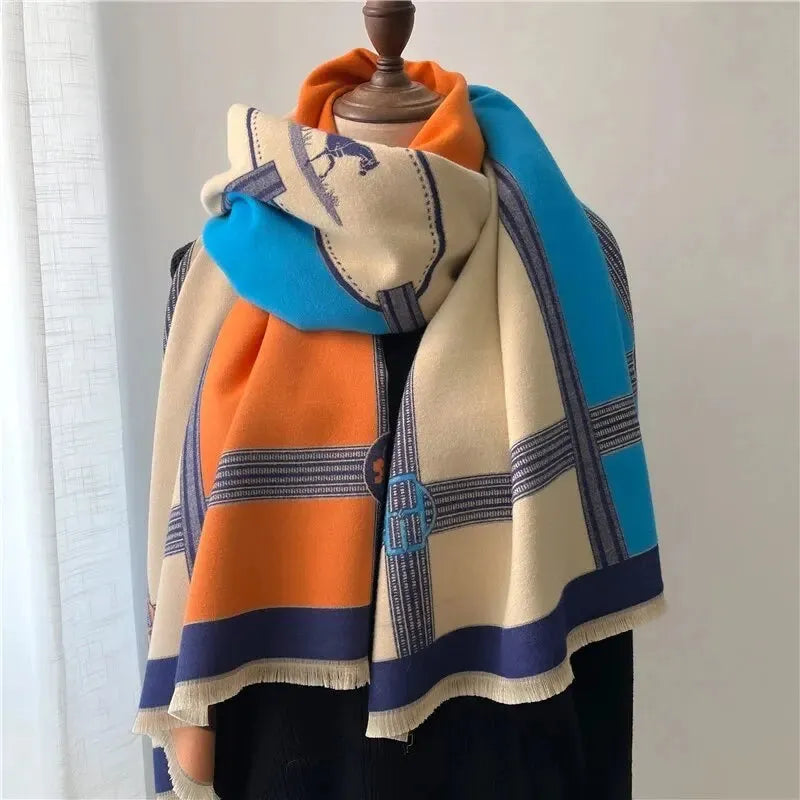 Cashmere Wrap Scarf for Women – Cozy Winter Accessory, Oversized Shawl, Soft Knit Design, Classic Stripe Pattern, Cold Weather Fashion | Thomler