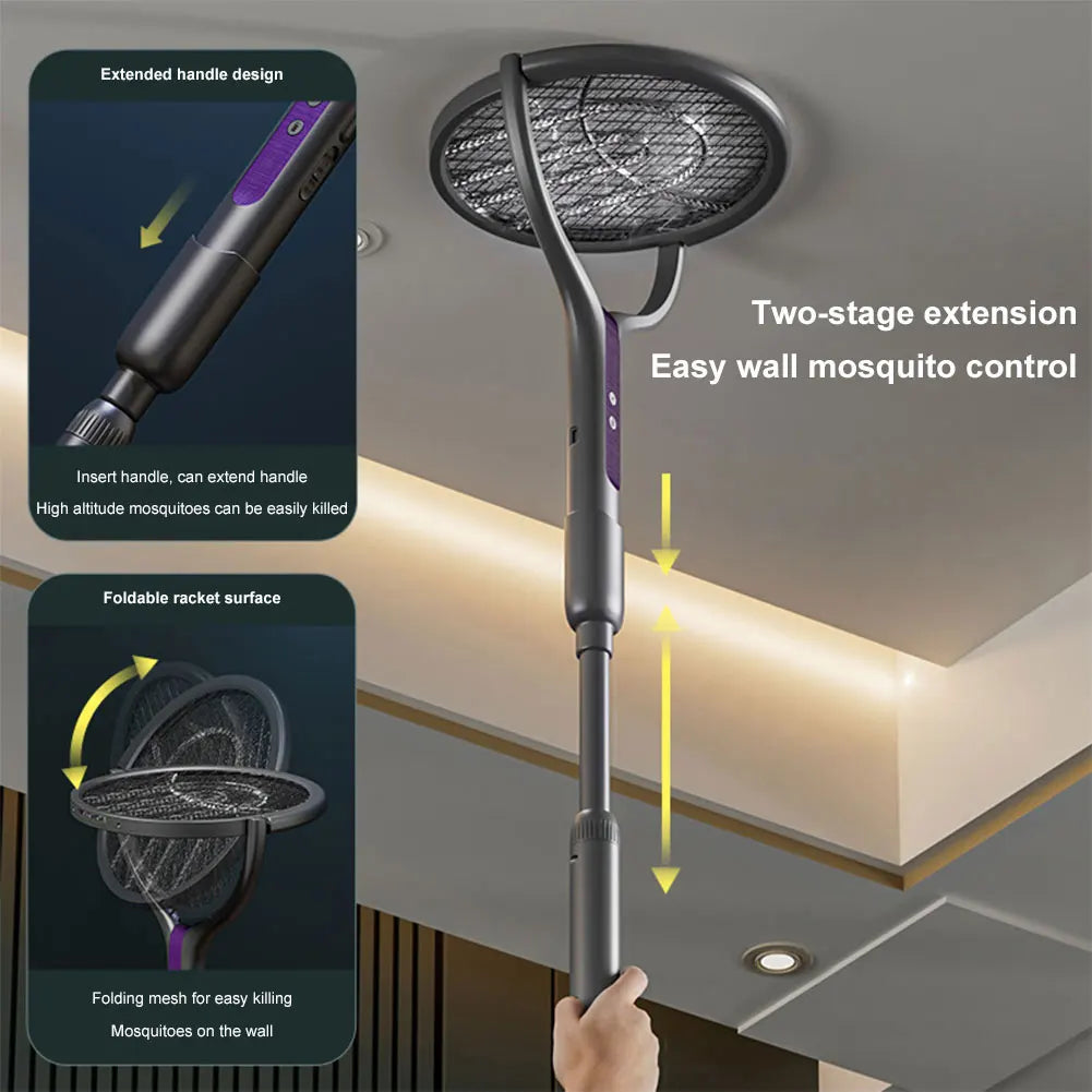 Telescoping Electric Bug Zapper with LED Camping Light & Rotating Head – 2-in-1 Rechargeable Insect Swatter for Indoor & Outdoor Use | Thomler