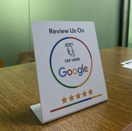 NFC Customer Review Stand for Google – Tap-to-Review Card with Base for Countertop Feedback Collection | Thomler