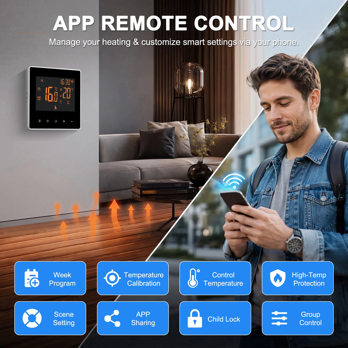 WiFi Smart Thermostat for Radiant Floor Heating – 16A Touchscreen Temperature Controller, Voice Control Compatible, Weekly Scheduling | Thomler