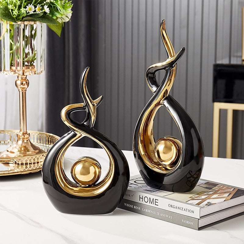 Decorative Sculpture Ceramic 31.0 cm Green Gold Modern Living Room Abstract Art Ornament Table Cabinet Decor | Thomler