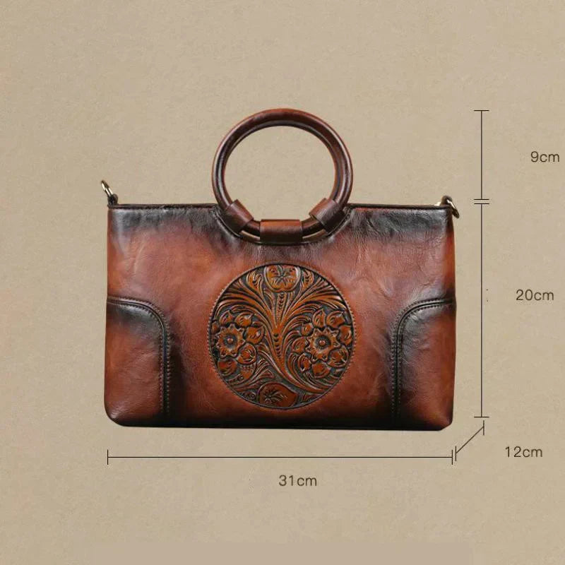 Embossed Leather Handbag for Women with Adjustable Strap and Multiple Compartments – Vintage-Inspired Shoulder Bag Purse | Thomler