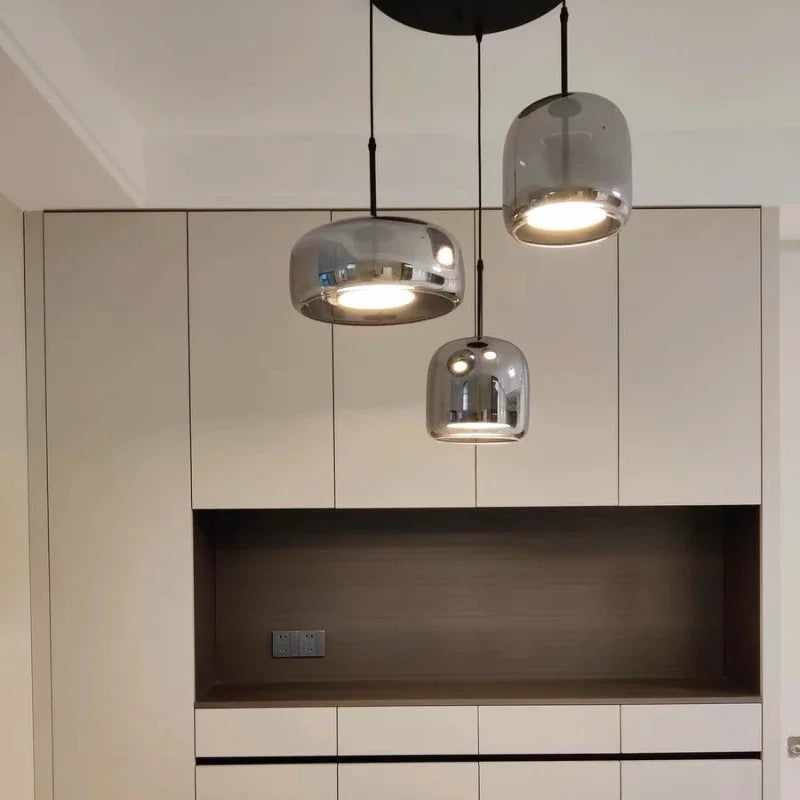Glass Globe Hanging Fixture Adjustable Ceiling Light for Kitchen Island Dining Room Living Space | Amber Clear Gray in 6 10 or 14 Inch Diame | Thomler