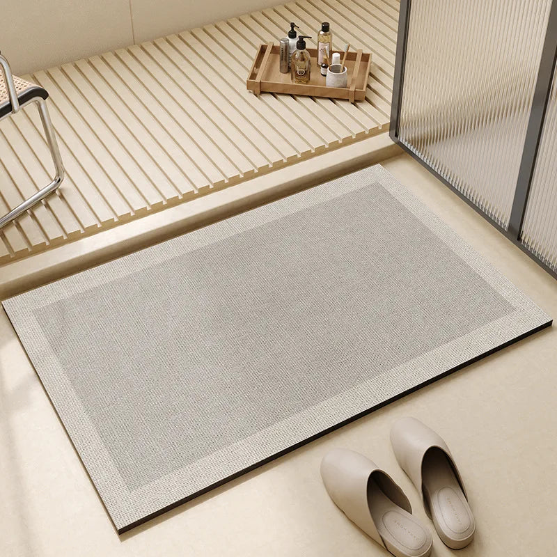 Bathroom Floor Mat Fast-Drying Non-Slip Rubber Base Soft Fleece 3mm Thin for Shower Tub Sink Beige Gray | Thomler
