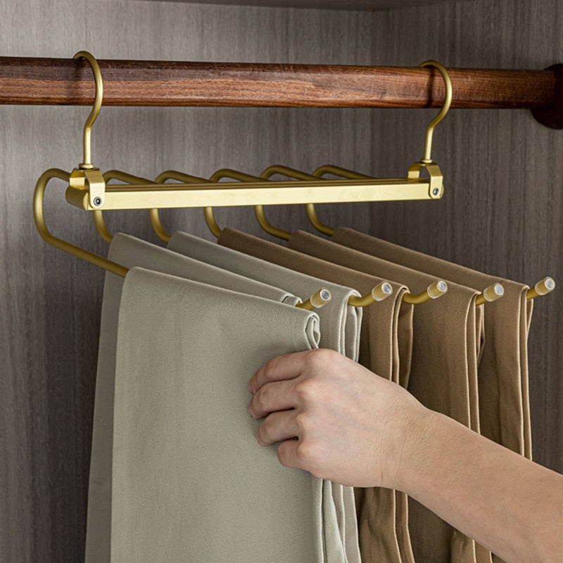 Trouser Hanger Aluminium 36.0 cm Gold 6 Tier Wardrobe Space Saving Clothes Organiser Swivel Closet Storage Rack | Thomler