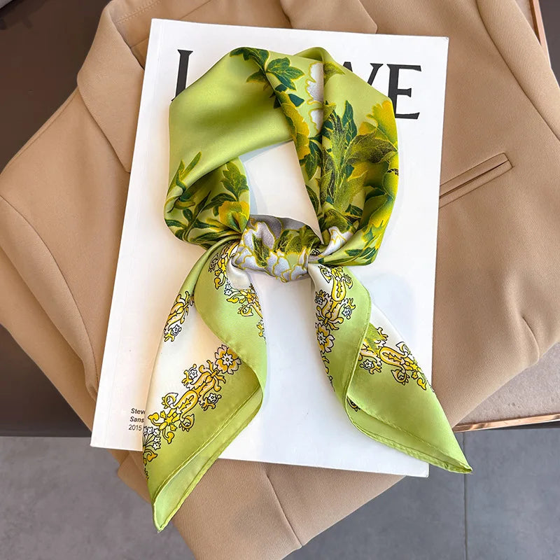 Printed Satin Square Neckerchief for Women 27.5×27.5 in Versatile Head Wrap Neck Tie Hair Ribbon Fashion Accessory | Thomler