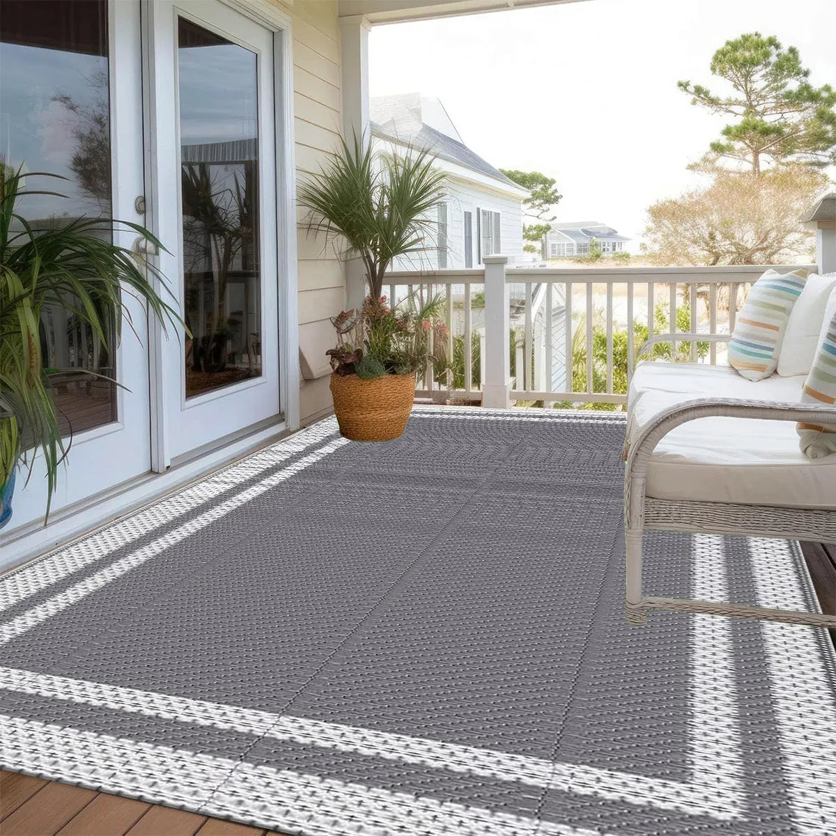 Outdoor Rug Waterproof PP 150.0 cm x 240.0 cm Grey Patio Garden Camping Picnic Balcony Mat | Thomler