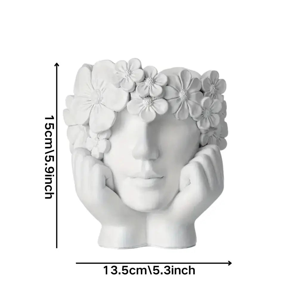 Flower Pot Resin 15.0 cm White Face Planter Indoor Outdoor Succulent Decorative Sculpture Boho Home Décor | Thomler