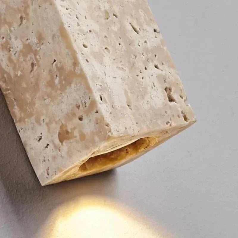 Wall Lamp Travertine Stone LED Khaki Japandi Bedroom Hallway Ambient Lighting Frosted Glass Globe Sconce | Thomler