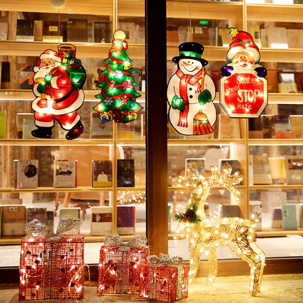 Battery-Operated LED Window Hanging Decoration with Flash & Steady Modes – Holiday-Themed Silhouettes for Christmas Displays, Easy | Thomler