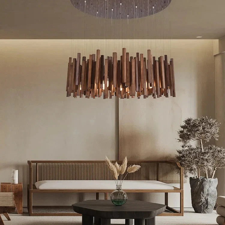 Sculptural Timber Ring Chandelier with Integrated LED – Modern Japanese-Inspired Design for Dining Room & Bedroom | Thomler