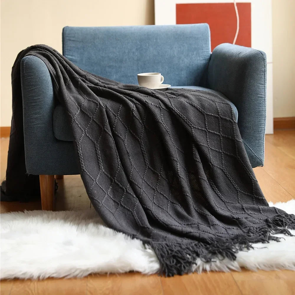 Chunky Knit Throw Blanket – Cozy Acrylic Sofa & Bed Cover for Living Room & Bedroom | Thomler