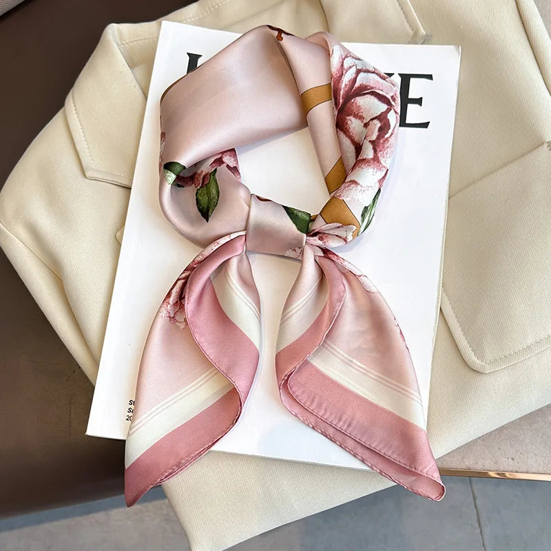 Printed Satin Square Neckerchief for Women 27.5×27.5 in Versatile Head Wrap Neck Tie Hair Ribbon Fashion Accessory | Thomler
