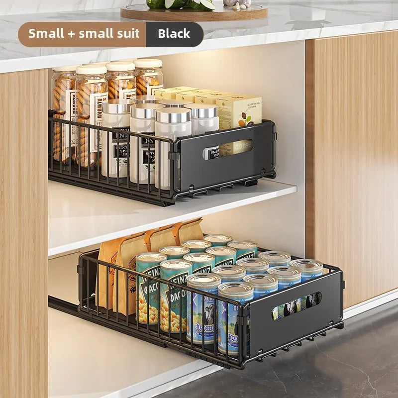 Storage Drawer Carbon Steel 37.5 cm Pull Out Kitchen Cabinet Spice Organiser Pantry Rack Black | Thomler