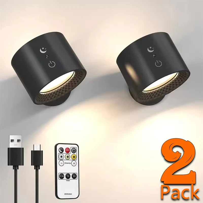 Led dubbele kop wandlamp aanraakbediening afstandsbediening 360 draaibaar USB oplaadbaar draadloos draagbaar nachtlampje voor slaapkamer leeslamp